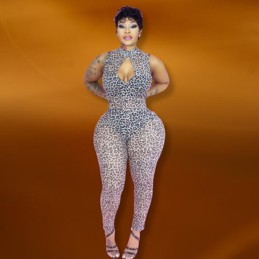 Lily Leopard Mesh Jumpsuit - Leopard